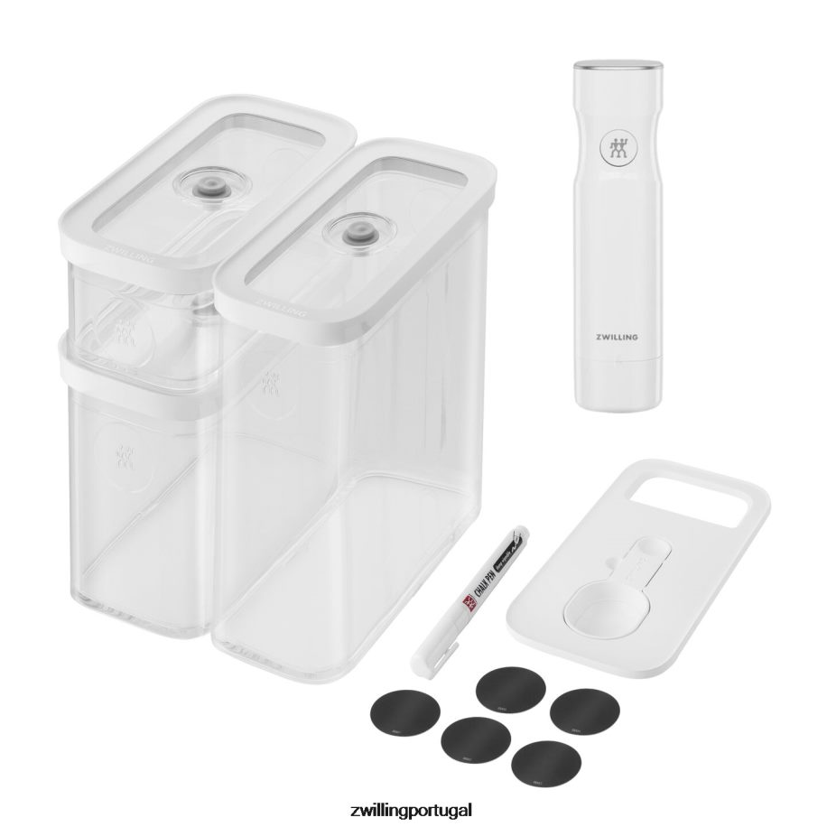Zwilling cozinha 442PVP478 Conjunto de recipientes para cubos Fresh & Save com bomba de vácuo, médio, 6 peças, branco transparente