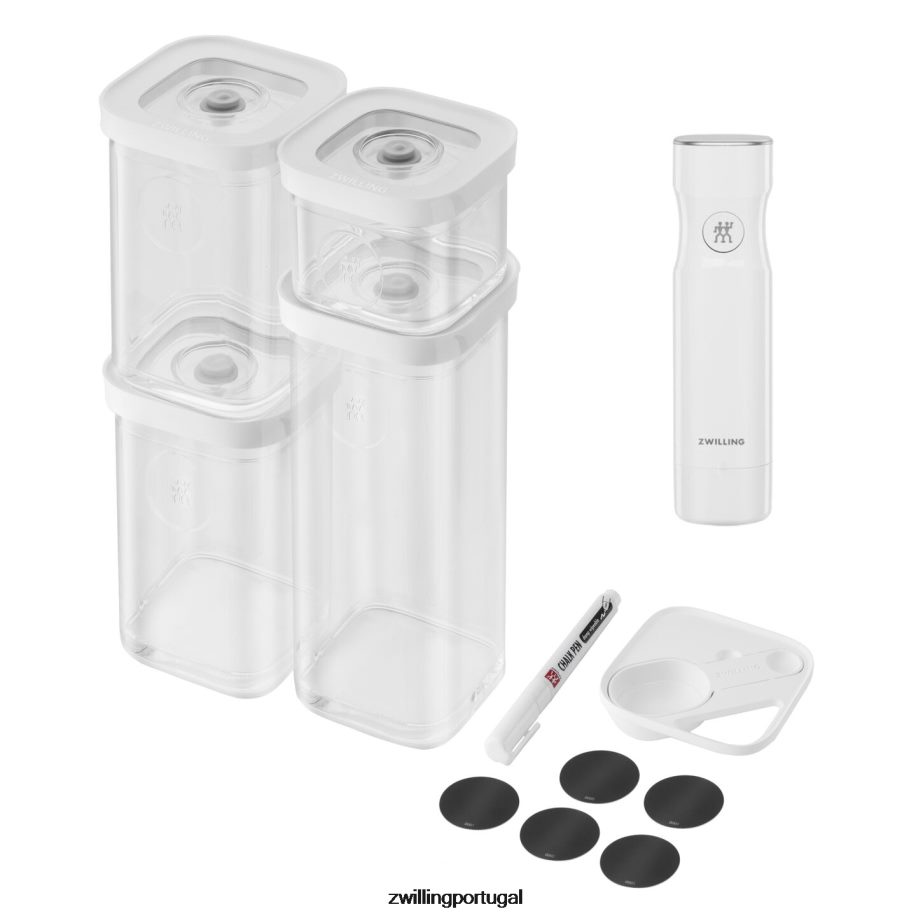 Zwilling cozinha 442PVP525 Conjunto de recipientes para cubos Fresh & Save com bomba de vácuo, pequeno, 7 peças, branco transparente