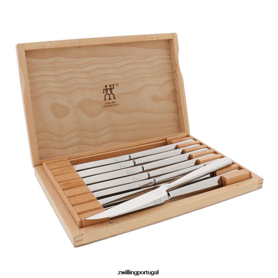 Zwilling talheres 442PVP52 Conjuntos de bife 8 peças, conjunto de faca de bife de aço inoxidável com estojo de apresentação de madeira