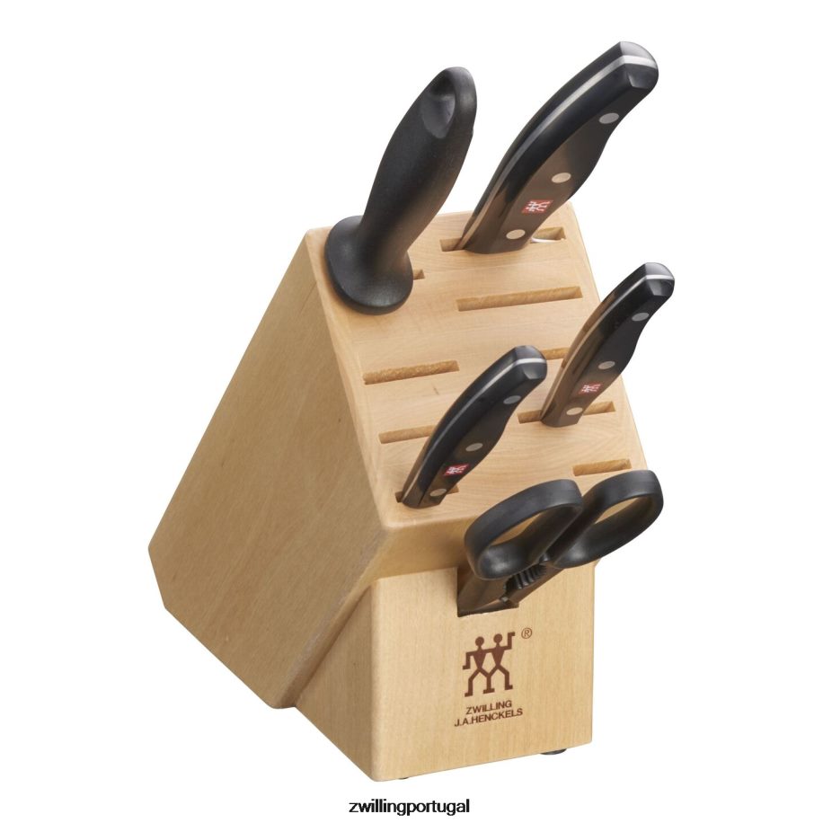 Zwilling talheres 442PVP258 assinatura dupla 6 peças, conjunto de bloco de faca, natural