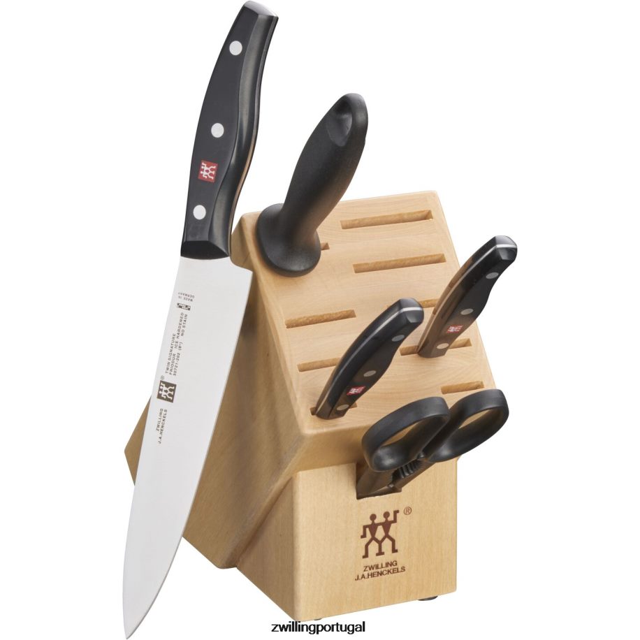 Zwilling talheres 442PVP258 assinatura dupla 6 peças, conjunto de bloco de faca, natural