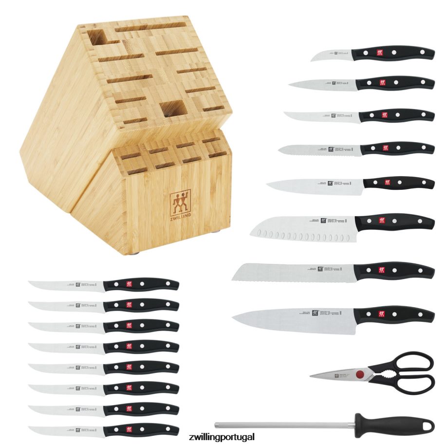 Zwilling talheres 442PVP360 assinatura dupla 19 peças, conjunto de bloco de faca