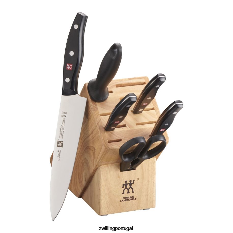 Zwilling talheres 442PVP381 assinatura dupla 7 peças, conjunto de bloco de faca, natural