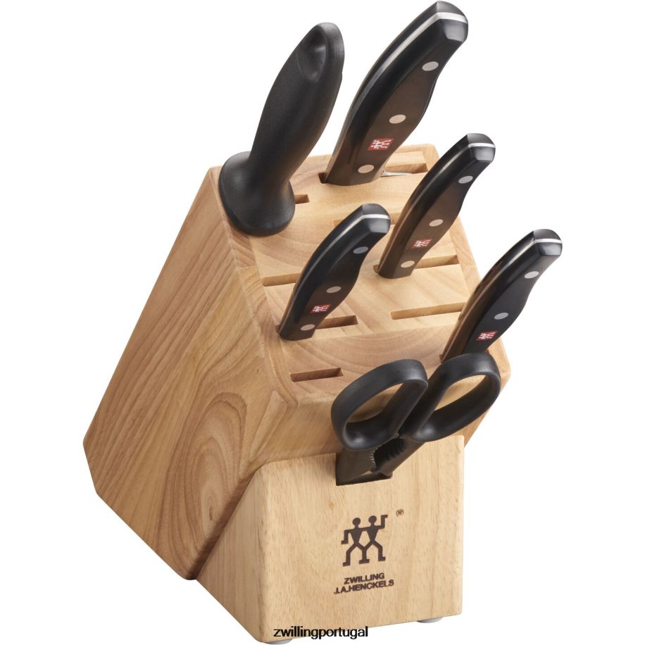Zwilling talheres 442PVP381 assinatura dupla 7 peças, conjunto de bloco de faca, natural