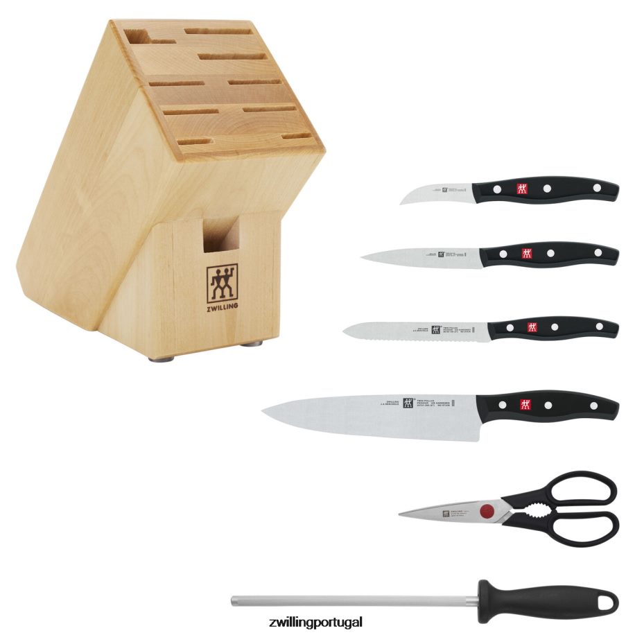 Zwilling talheres 442PVP381 assinatura dupla 7 peças, conjunto de bloco de faca, natural