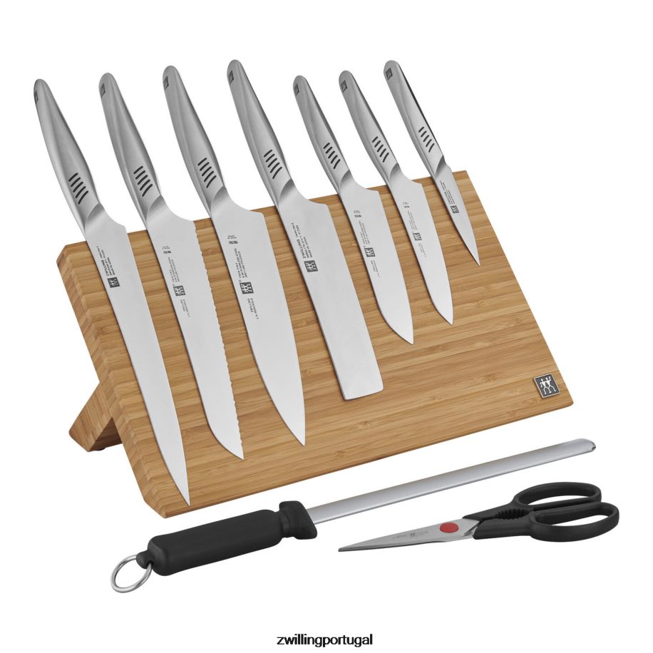 Zwilling talheres 442PVP401 Conjunto de cavalete magnético de bambu com 10 peças Twin Fin II