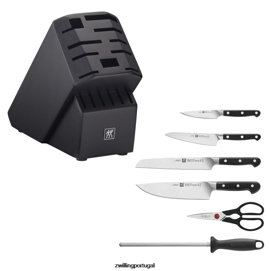 Zwilling talheres 442PVP101 pro 7 peças, conjunto de bloco de faca, preto fosco