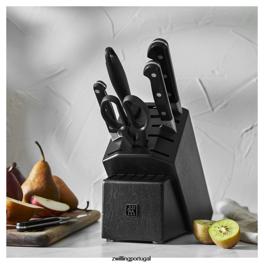 Zwilling talheres 442PVP101 pro 7 peças, conjunto de bloco de faca, preto fosco