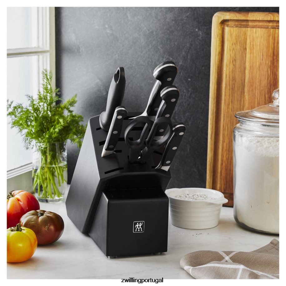 Zwilling talheres 442PVP101 pro 7 peças, conjunto de bloco de faca, preto fosco
