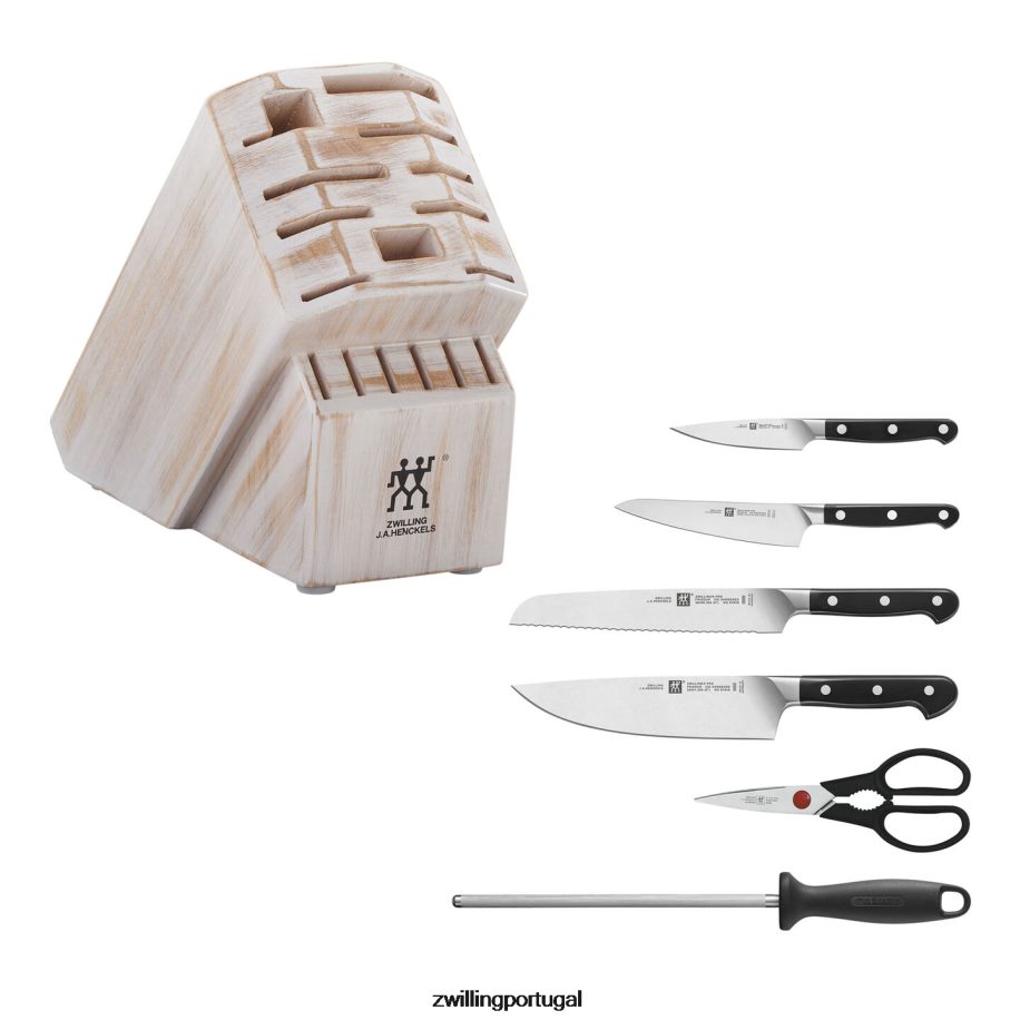 Zwilling talheres 442PVP102 pro 7 peças, conjunto de bloco de faca, branco rústico