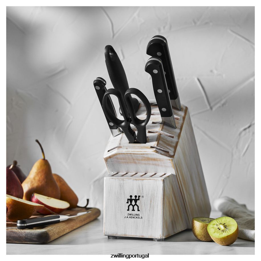 Zwilling talheres 442PVP102 pro 7 peças, conjunto de bloco de faca, branco rústico