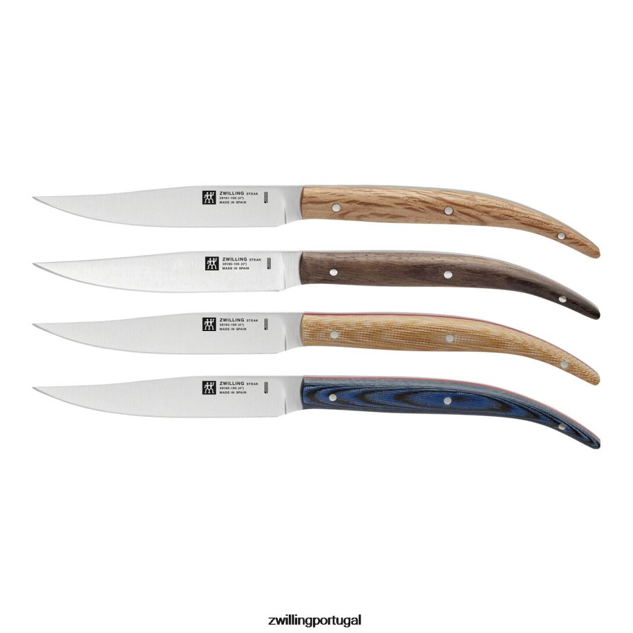 Zwilling talheres 442PVP178 Conjuntos de bife de 4 peças, conjunto de faca de bife Toro em caixa de apresentação de madeira de faia