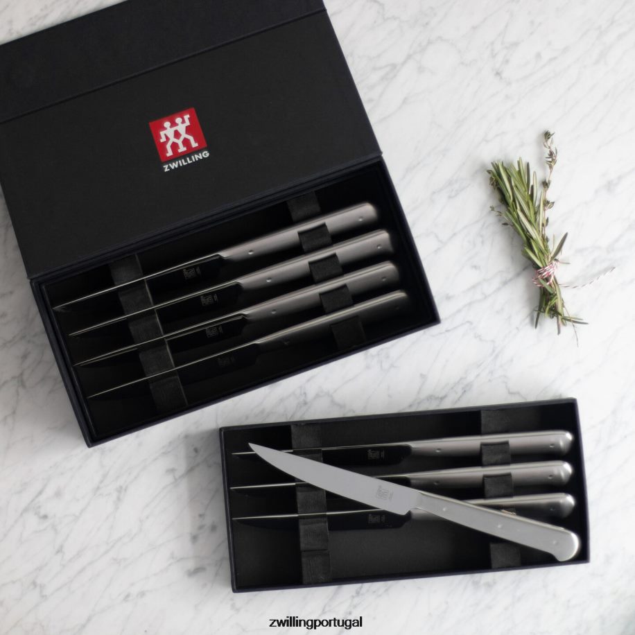 Zwilling talheres 442PVP9 Conjuntos de bife de 8 peças, conjunto de faca de bife de aço inoxidável em caixa de apresentação preta