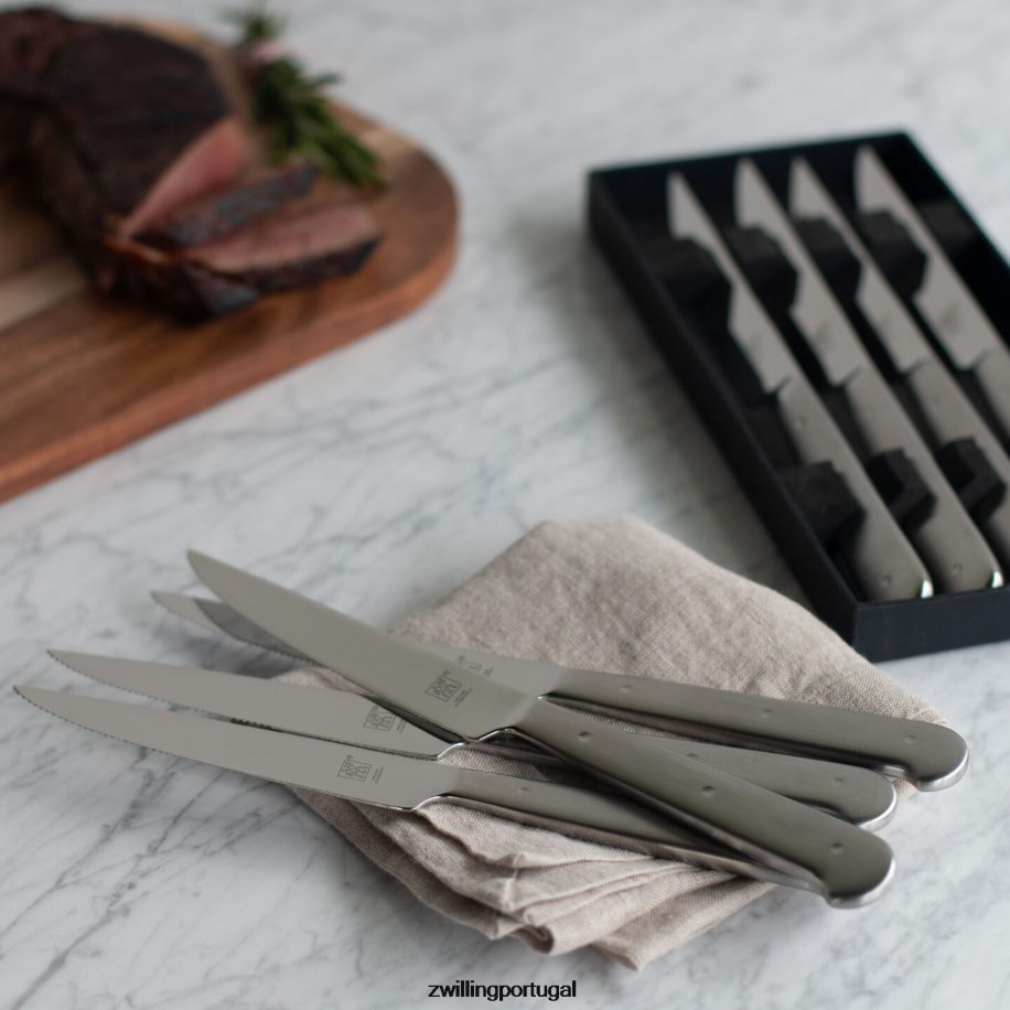 Zwilling talheres 442PVP9 Conjuntos de bife de 8 peças, conjunto de faca de bife de aço inoxidável em caixa de apresentação preta