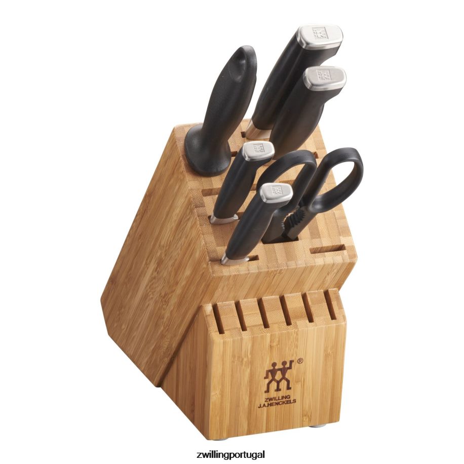 Zwilling talheres 442PVP378 twin four star ii 7 peças, conjunto de bloco de faca