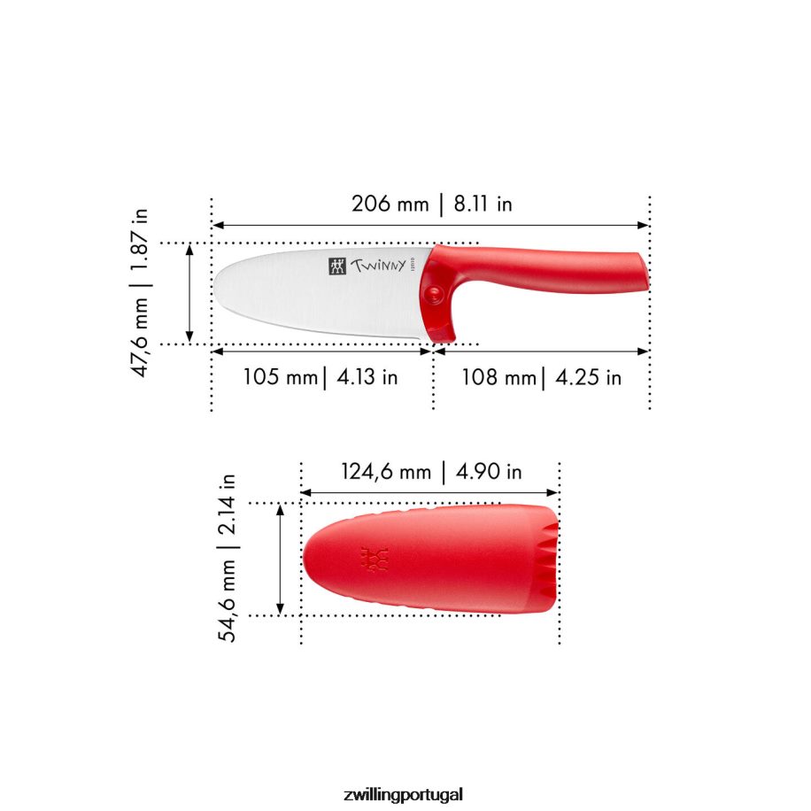 Zwilling talheres 442PVP98 Twinny 4,25 polegadas, faca de chef, vermelha
