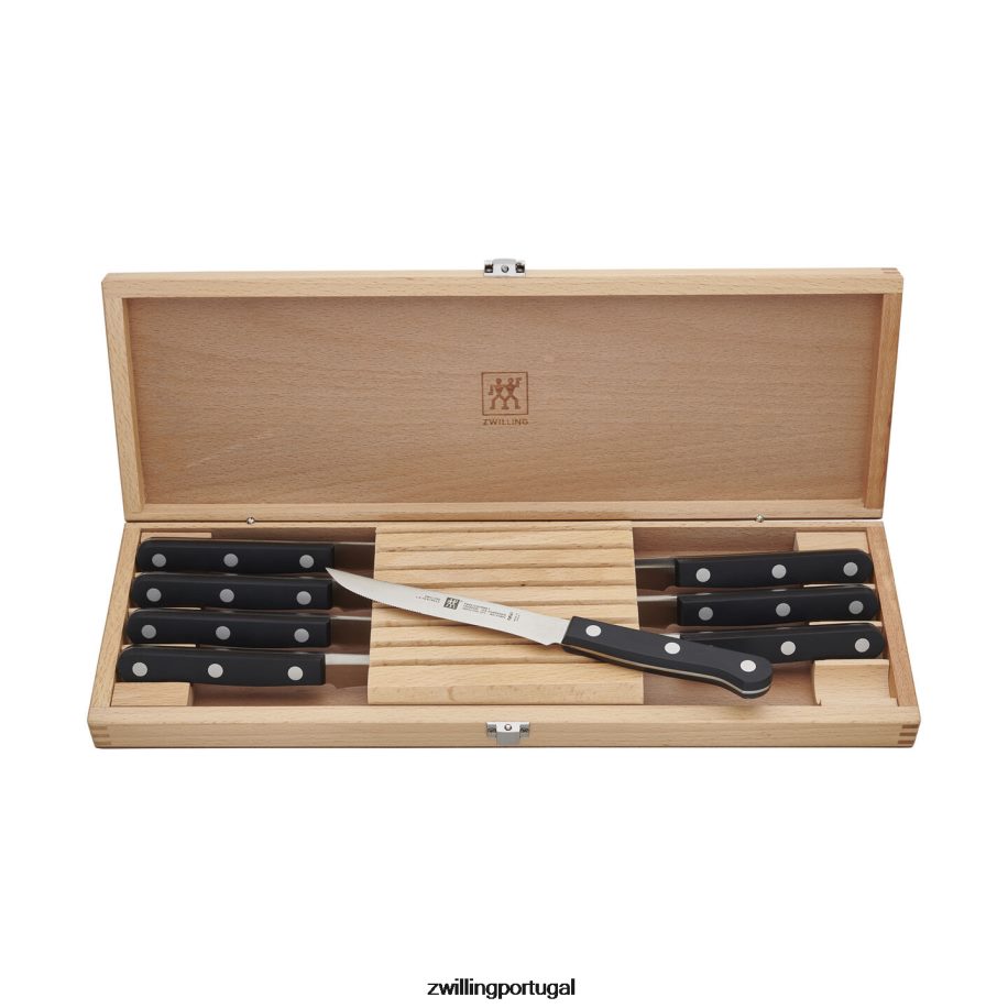 Zwilling talheres 442PVP361 conjunto gourmet duplo de 8 peças, faca de bife com estojo de apresentação de madeira