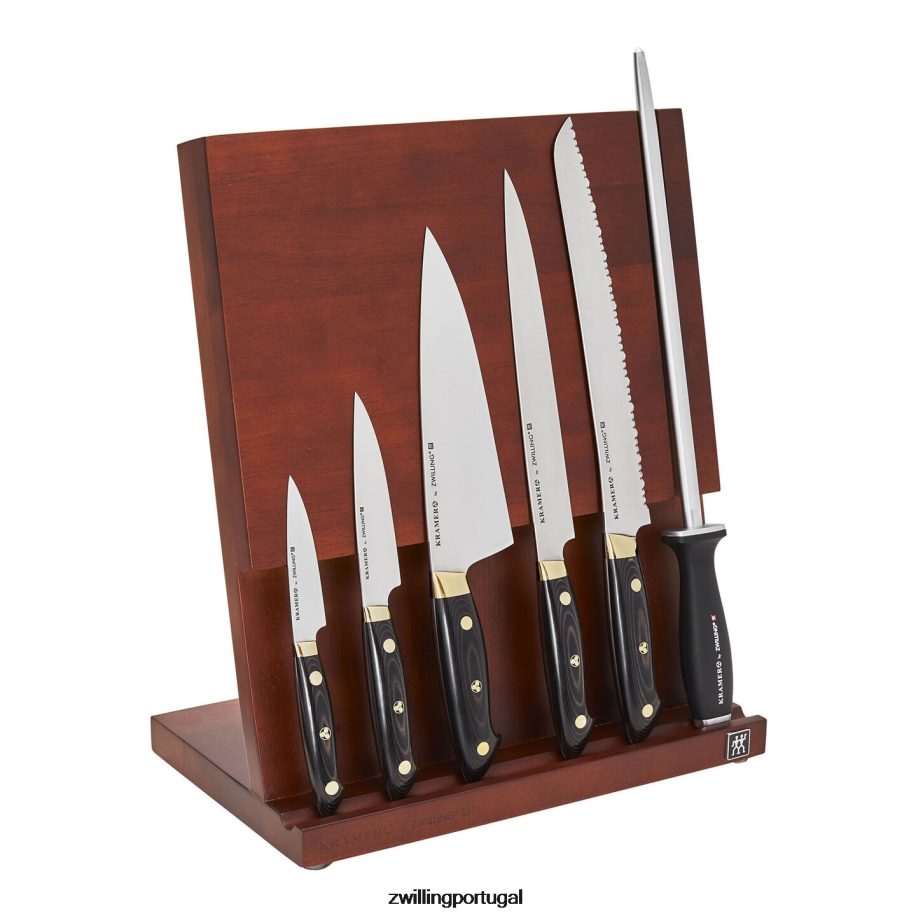 Zwilling talheres 442PVP248 bob kramer carbono 2.0 7 peças, conjunto de bloco de faca, marrom-preto