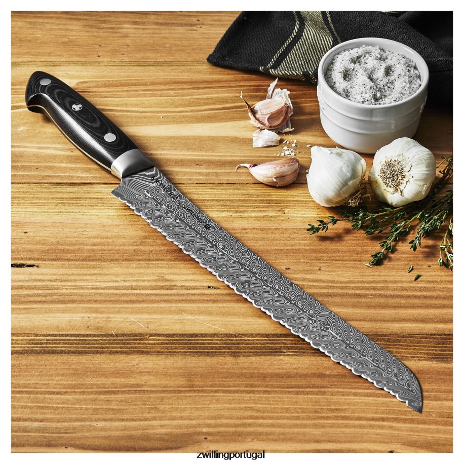 Zwilling talheres 442PVP259 kramer - coleção euroline inoxidável damasco 10 polegadas, faca de pão