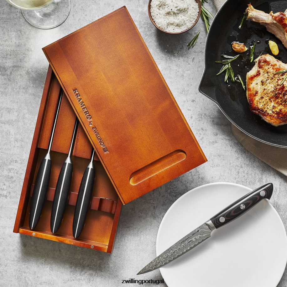 Zwilling talheres 442PVP376 kramer - coleção euroline inoxidável damasco 4 peças, conjunto de facas para bife