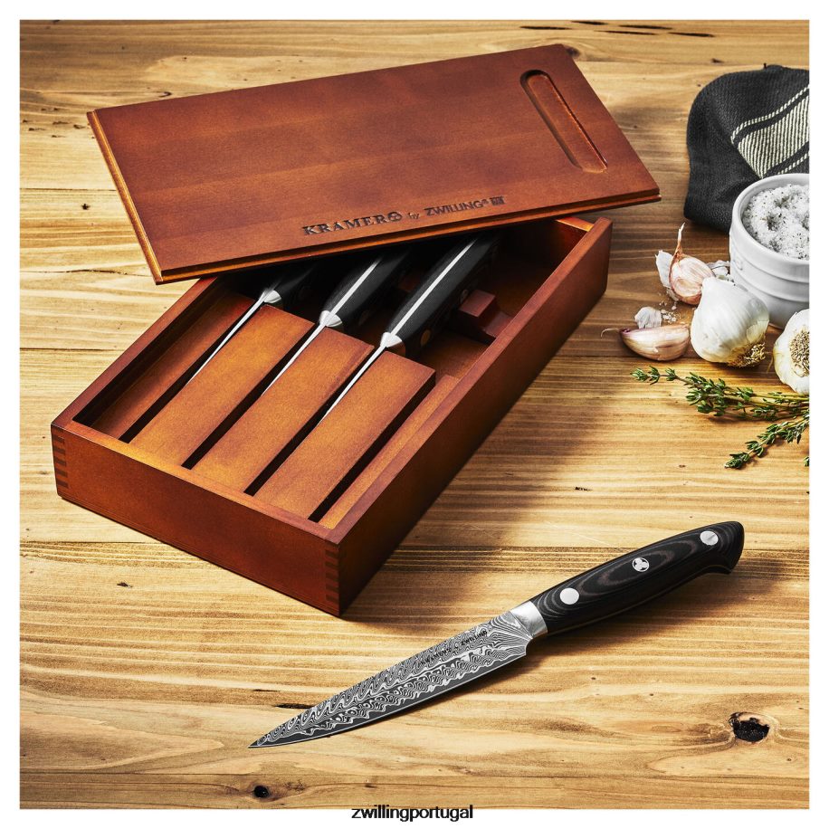 Zwilling talheres 442PVP376 kramer - coleção euroline inoxidável damasco 4 peças, conjunto de facas para bife