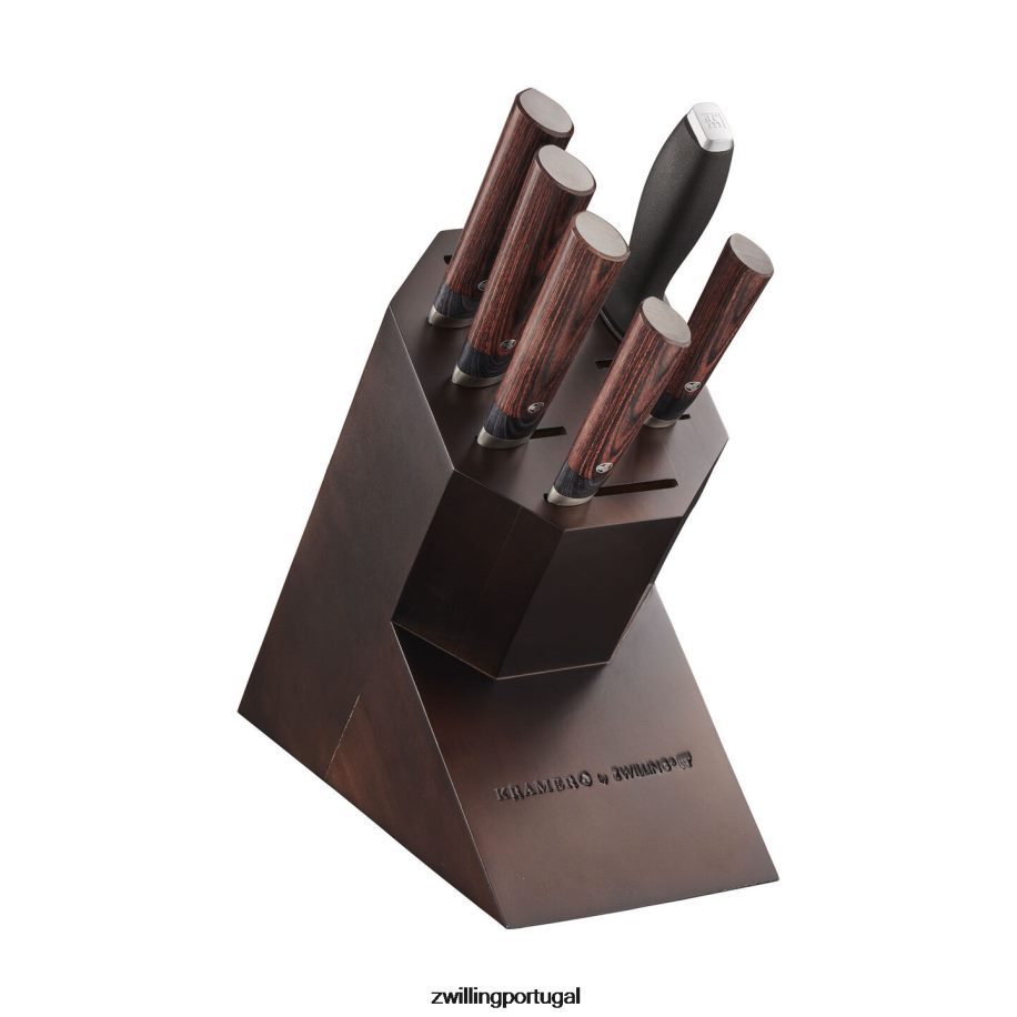 Zwilling talheres 442PVP187 bob kramer - meiji 7 peças, conjunto de bloco de faca, marrom