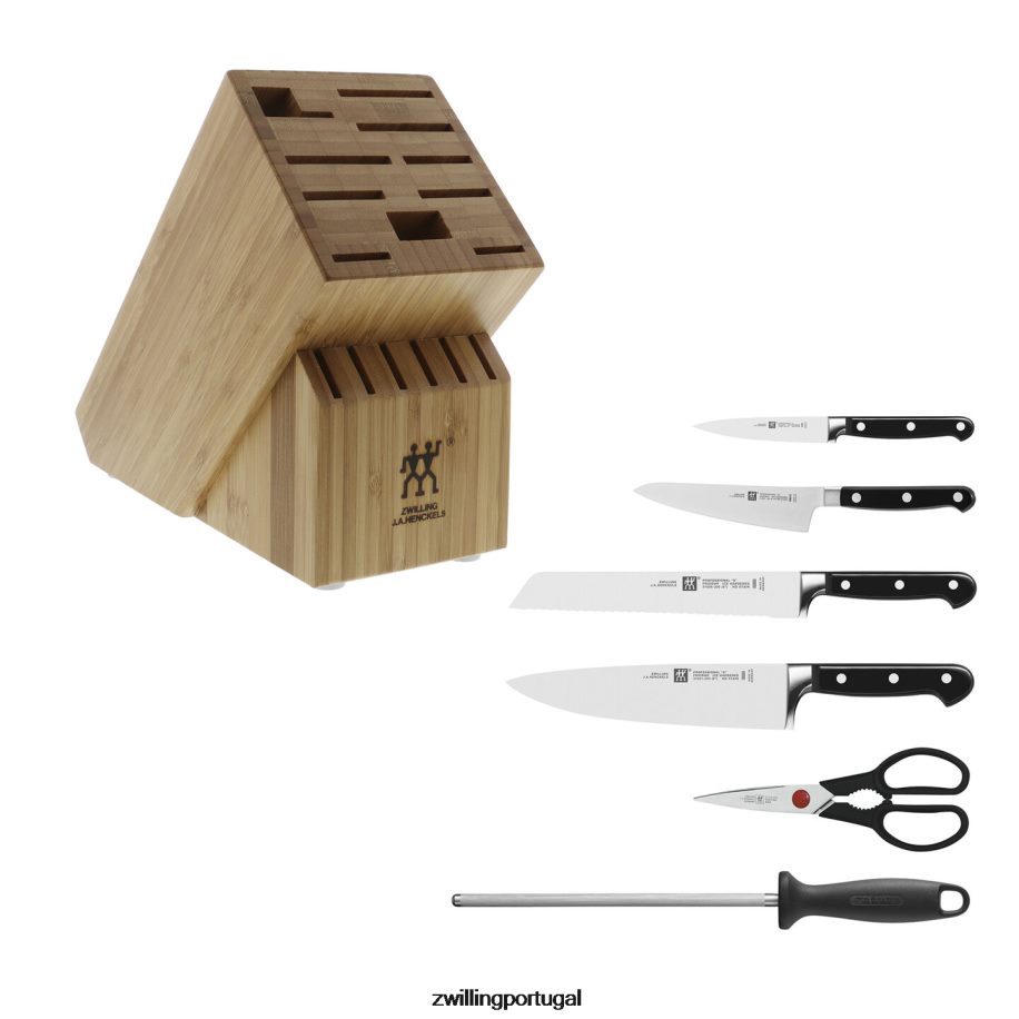Zwilling talheres 442PVP110 profissional 7 peças, conjunto de bloco de faca, bambu