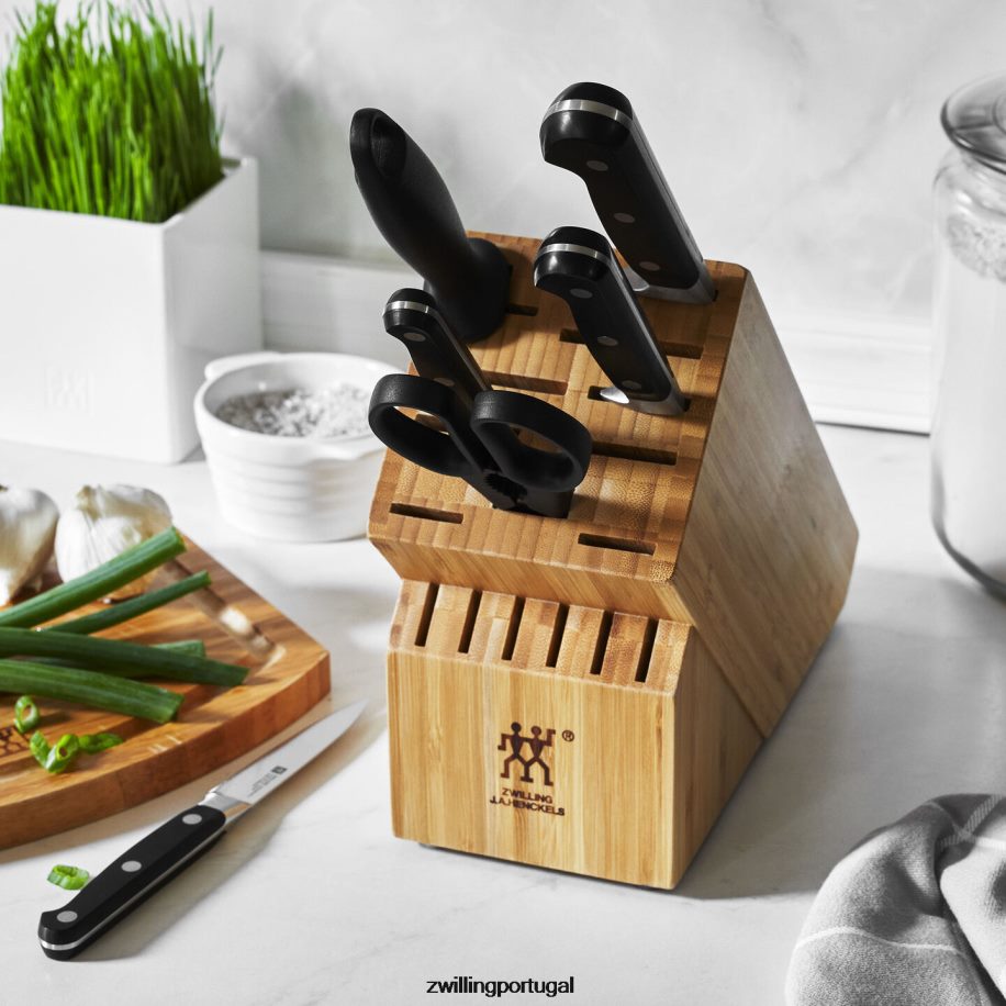 Zwilling talheres 442PVP110 profissional 7 peças, conjunto de bloco de faca, bambu
