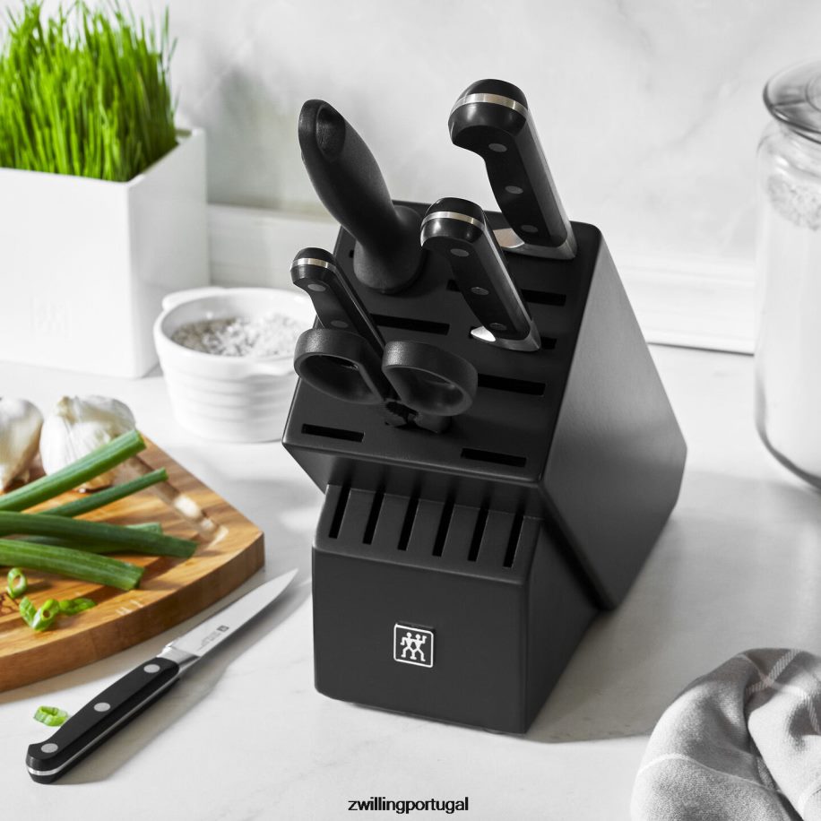 Zwilling talheres 442PVP111 profissional 7 peças, conjunto de bloco de faca, preto fosco