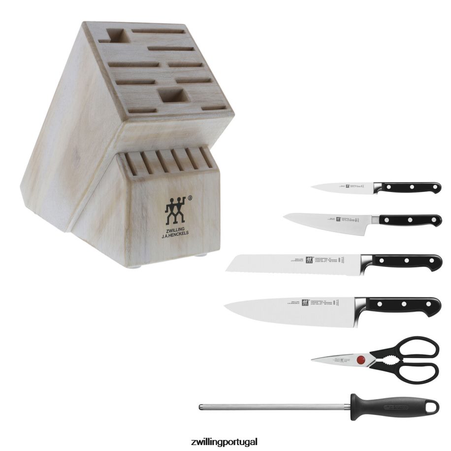 Zwilling talheres 442PVP113 profissional 7 peças, conjunto de bloco de faca, branco rústico