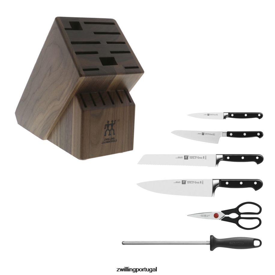 Zwilling talheres 442PVP114 profissional 7 peças, conjunto de bloco de faca, nogueira