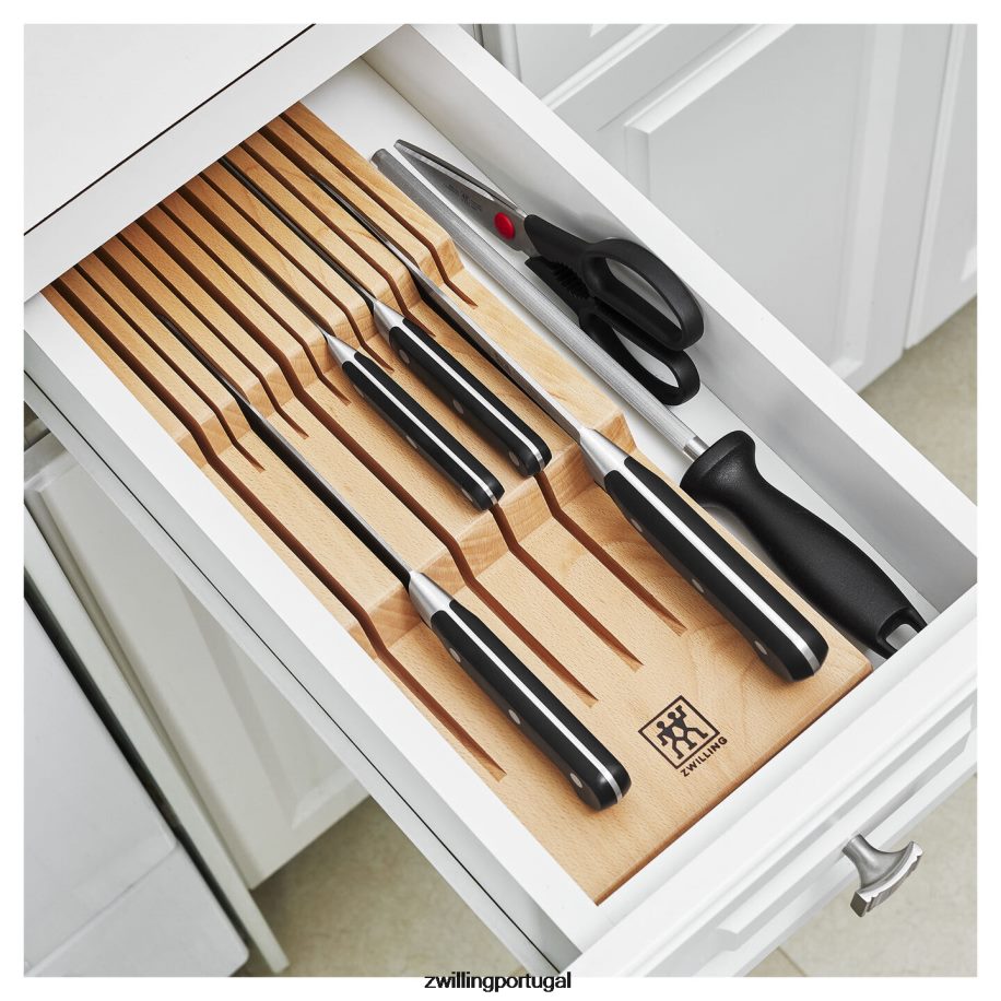 Zwilling talheres 442PVP150 conjunto profissional de 7 peças, bloco com bandeja para facas em madeira de faia, natural