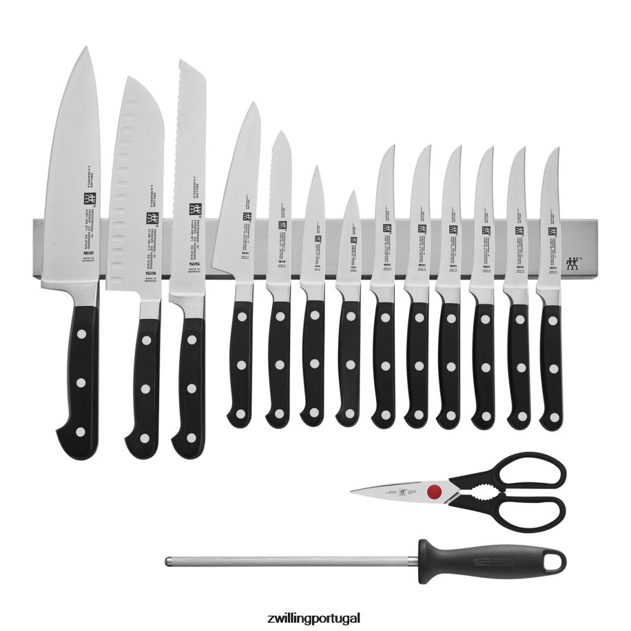 Zwilling talheres 442PVP204 profissional de 16 peças, conjunto com barra de faca magnética de aço inoxidável