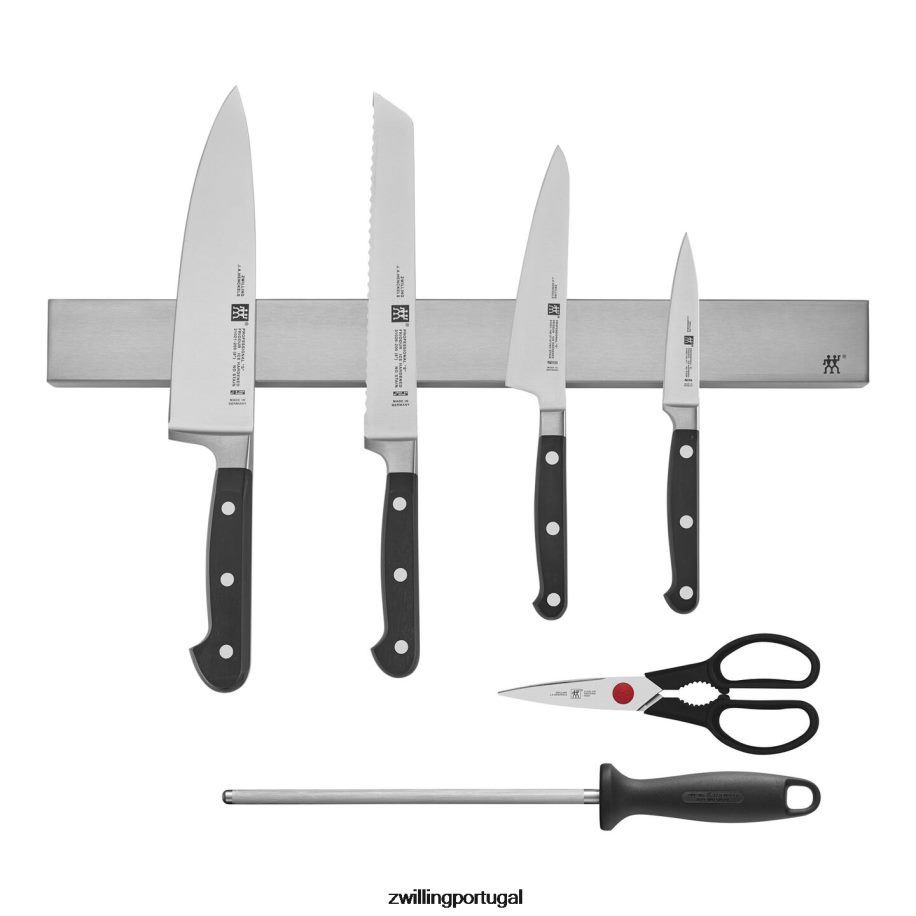 Zwilling talheres 442PVP275 profissional de 7 peças, conjunto com barra de faca magnética inoxidável de 17,5\"