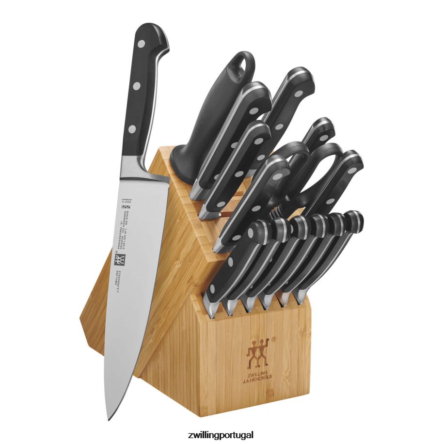 Zwilling talheres 442PVP299 conjunto profissional de 16 peças, bloco de faca, marrom