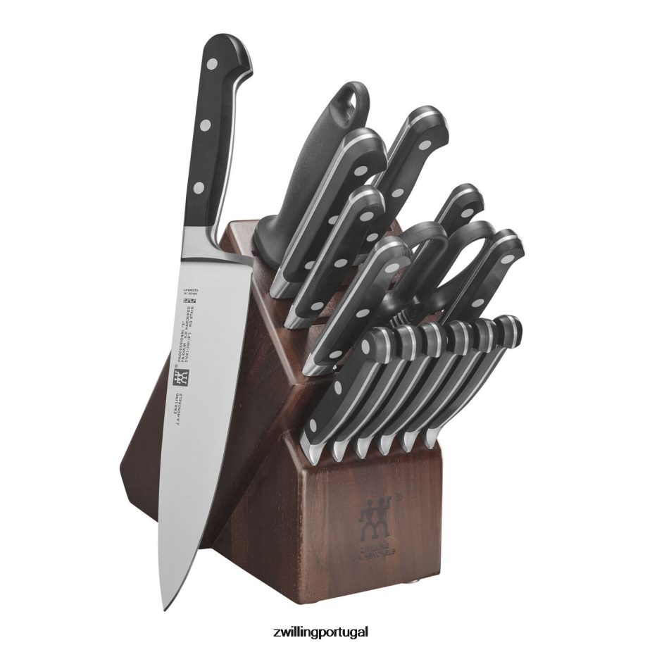 Zwilling talheres 442PVP301 profissional 16 peças, conjunto de bloco de faca, nogueira