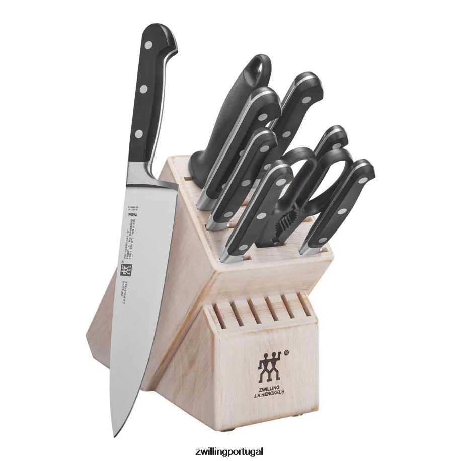 Zwilling talheres 442PVP339 profissional 10 peças, conjunto de blocos com bloco de seringueira rústico branco, branco rústico