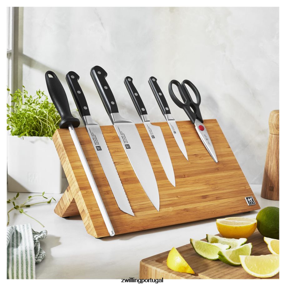 Zwilling talheres 442PVP422 profissional 7 peças, conjunto com cavalete magnético de bambu