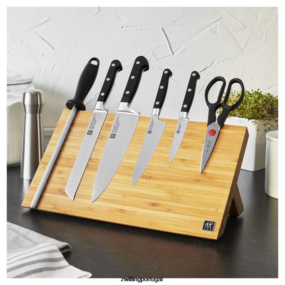 Zwilling talheres 442PVP422 profissional 7 peças, conjunto com cavalete magnético de bambu