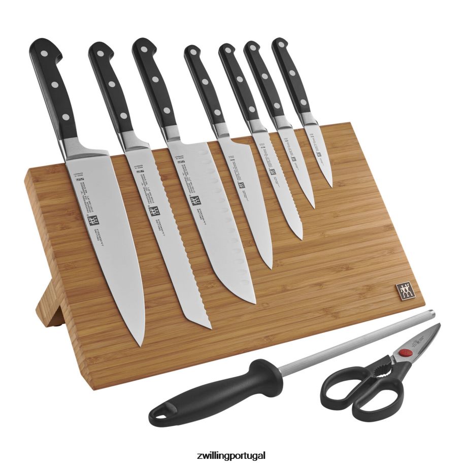 Zwilling talheres 442PVP432 profissional 10 peças, conjunto com bloco de cavalete magnético de bambu, natural