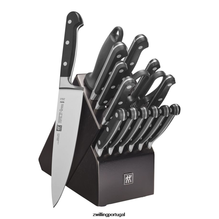 Zwilling talheres 442PVP90 conjunto profissional de 16 peças, bloco de faca, preto fosco