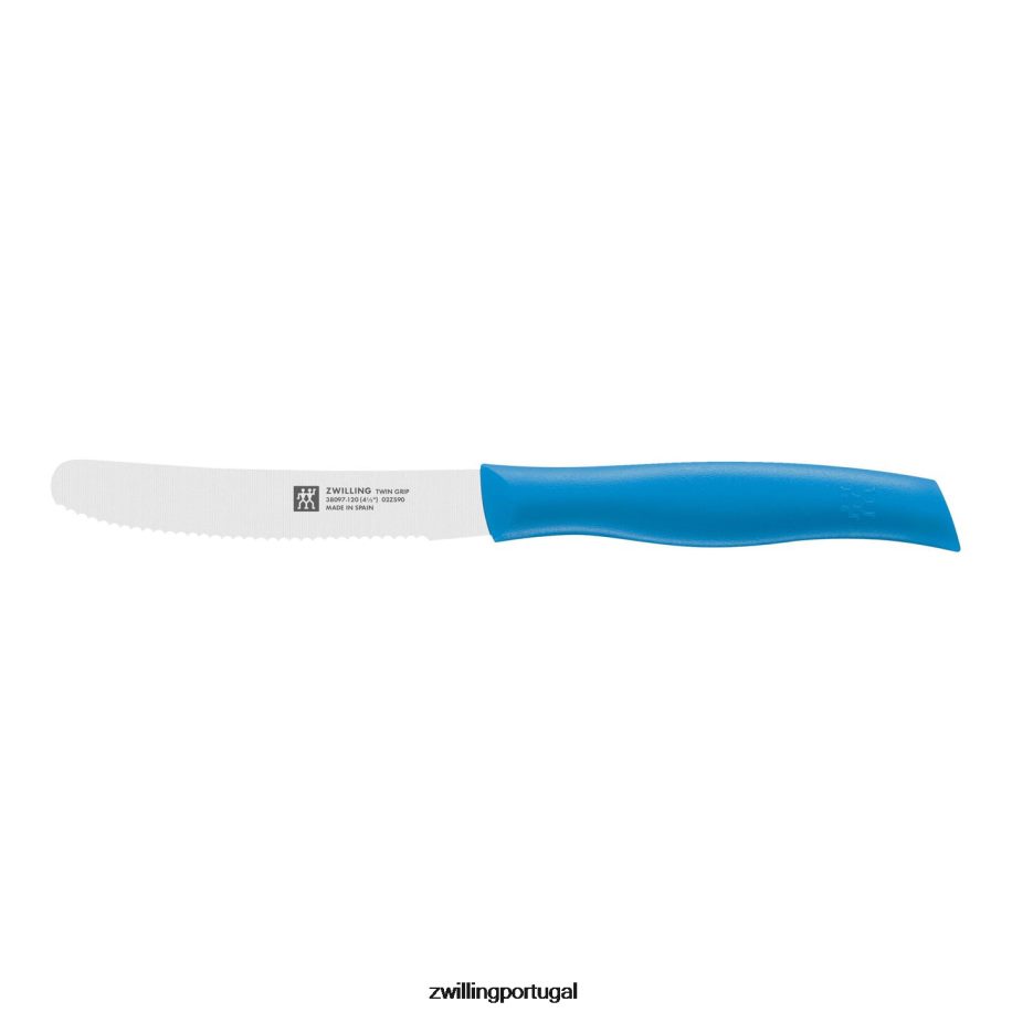 Zwilling talheres 442PVP183 Canivete com punho duplo de 4,5 polegadas azul, borda serrilhada