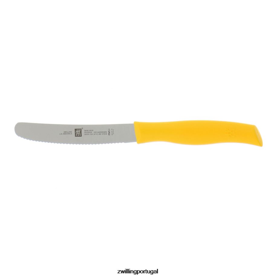 Zwilling talheres 442PVP186 Canivete de punho duplo de 4,5 polegadas amarelo, borda serrilhada