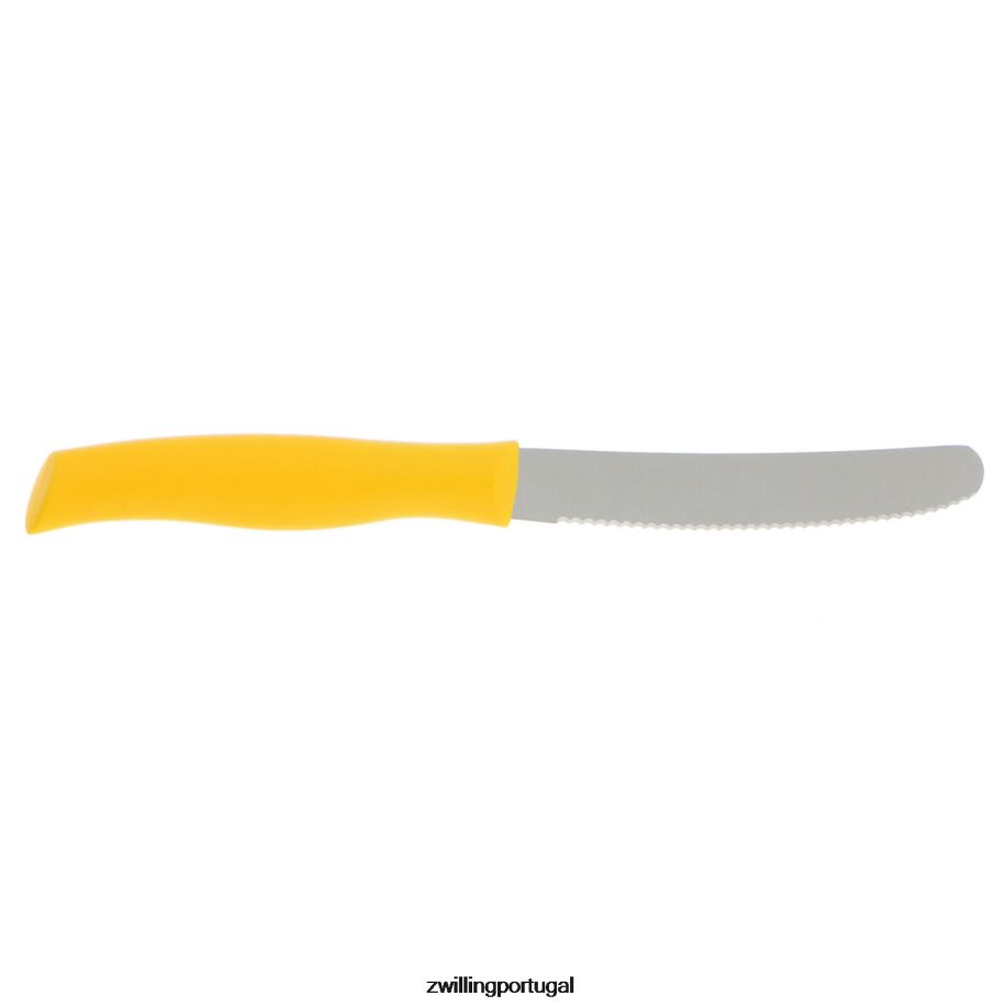 Zwilling talheres 442PVP186 Canivete de punho duplo de 4,5 polegadas amarelo, borda serrilhada