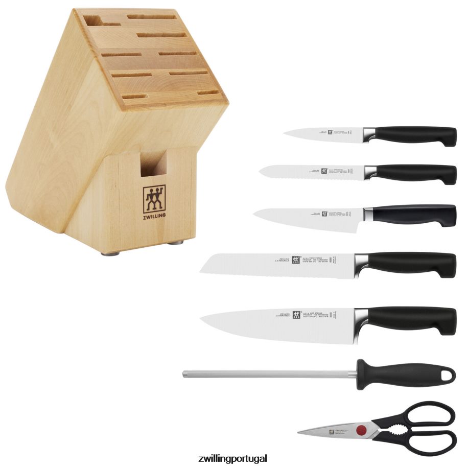 Zwilling talheres 442PVP2 quatro estrelas, 8 peças, conjunto de bloco de faca, natural