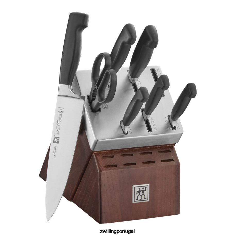 Zwilling talheres 442PVP35 conjunto de bloco de faca autoafiável quatro estrelas, 8 peças, nogueira