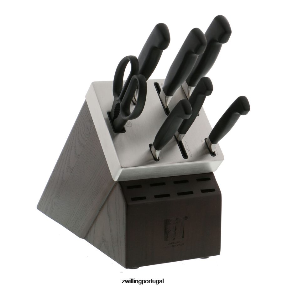 Zwilling talheres 442PVP35 conjunto de bloco de faca autoafiável quatro estrelas, 8 peças, nogueira