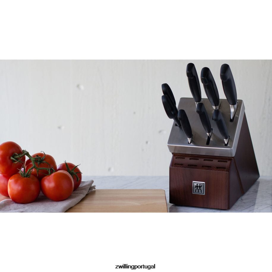 Zwilling talheres 442PVP35 conjunto de bloco de faca autoafiável quatro estrelas, 8 peças, nogueira
