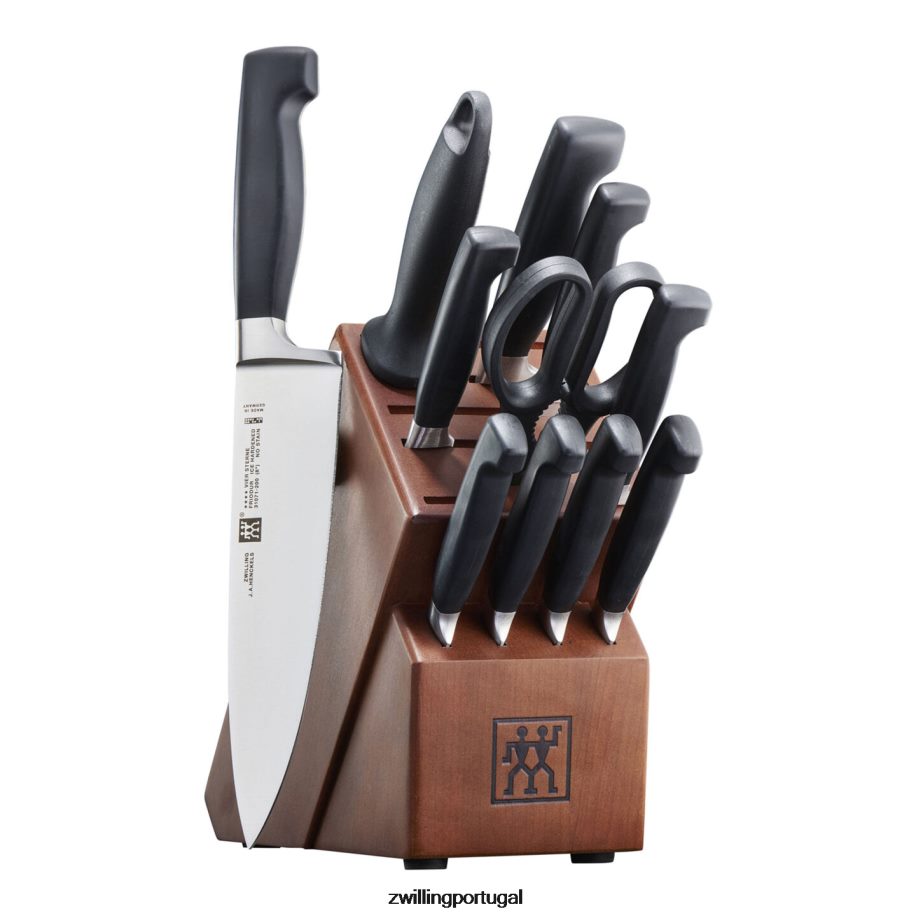 Zwilling talheres 442PVP369 quatro estrelas, 12 peças, conjunto de bloco de faca, nogueira