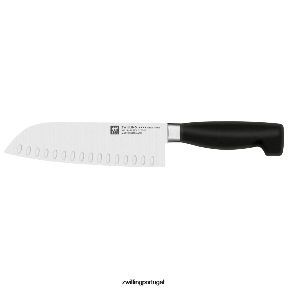Zwilling talheres 442PVP37 quatro estrelas de 7 polegadas, santoku de borda oca